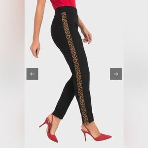 Joseph Ribkoff Black Leggings with Leopard Print Side Stripes Size 4